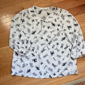 ModCloth Jessy B adorable dog 3/4 length sleeve blouse with collar